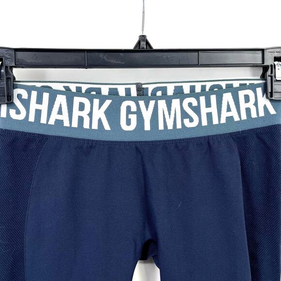 Gymshark Flex Low Rise Leggings Womens Size Small Navy Blue Logo Waistband - Picture 2 of 4